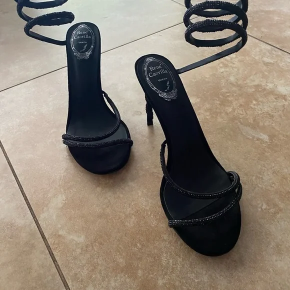 Rene Caovilla Black Crystal Margot Snake Wrap Heels EU Size 40 US Size 9 - Picture 2 of 16